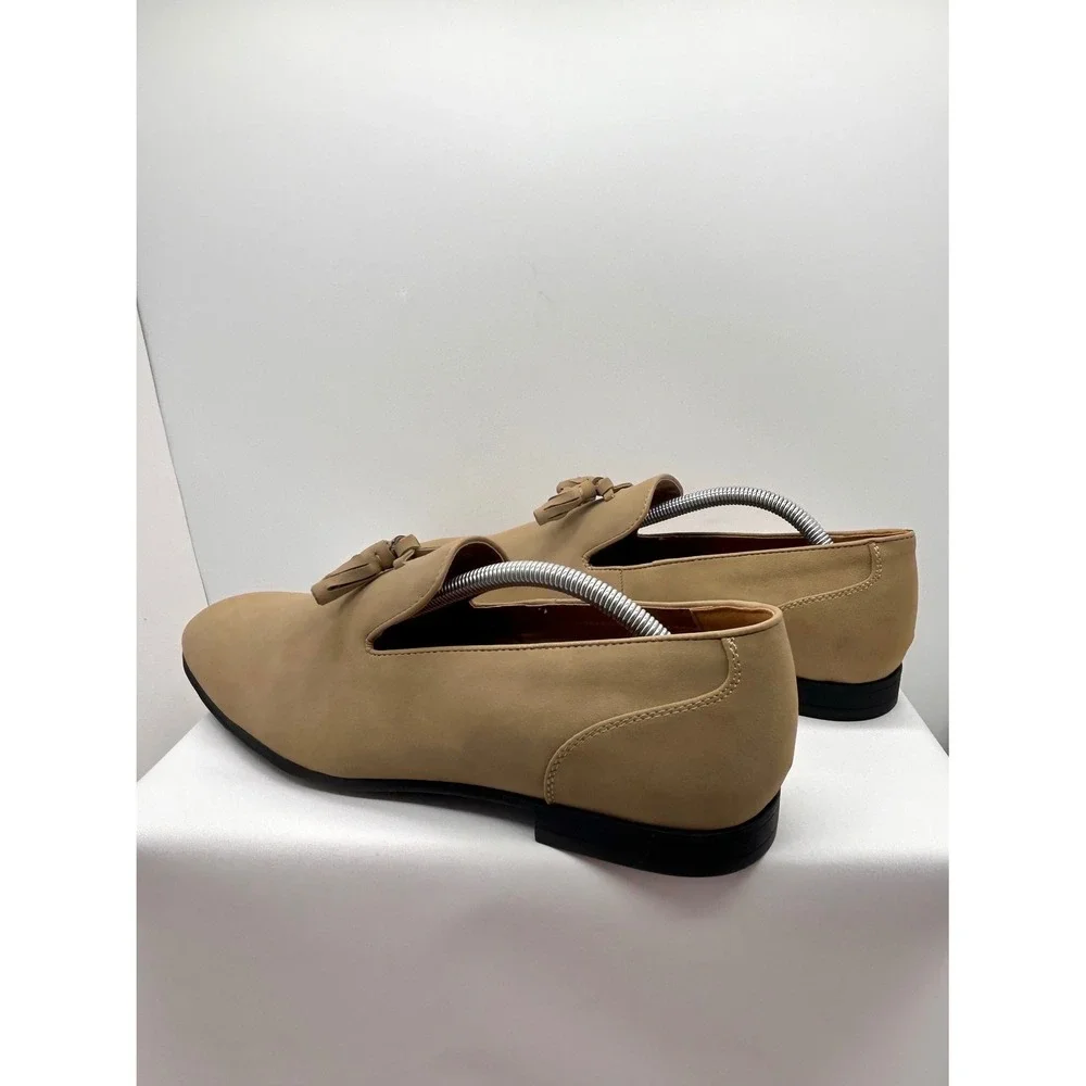 Asos Design Tan Suede Tassel Loafers Mens 10.5 Almond Toe Slip On Dress Shoes